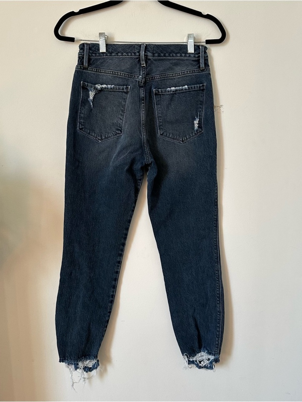 Frame Le Sylvie Crop Jeans Medium Wash Indigo Raw Frayed Hem Size 27 - Picture 6 of 7